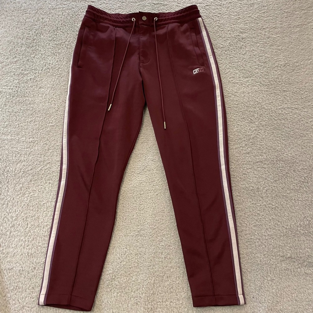 Kith Track Pants Mens M (33x29) Burgundy Side Stripe Pin-Tuck Athletic KH6227